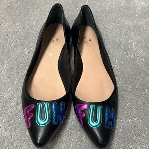 Kate Spade Black Fun Embroidered Flats